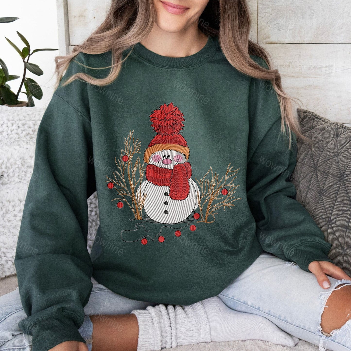 Christmas Snowman Embroidered Sweatshirt