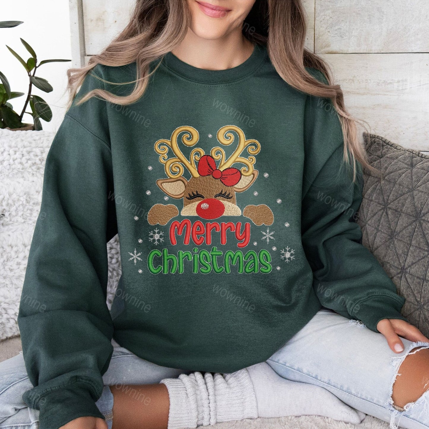 Vintage Christmas doodles broderet sweatshirt