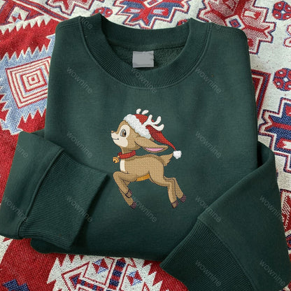 Merry Christmas Deer Embroidered Sweatshirt