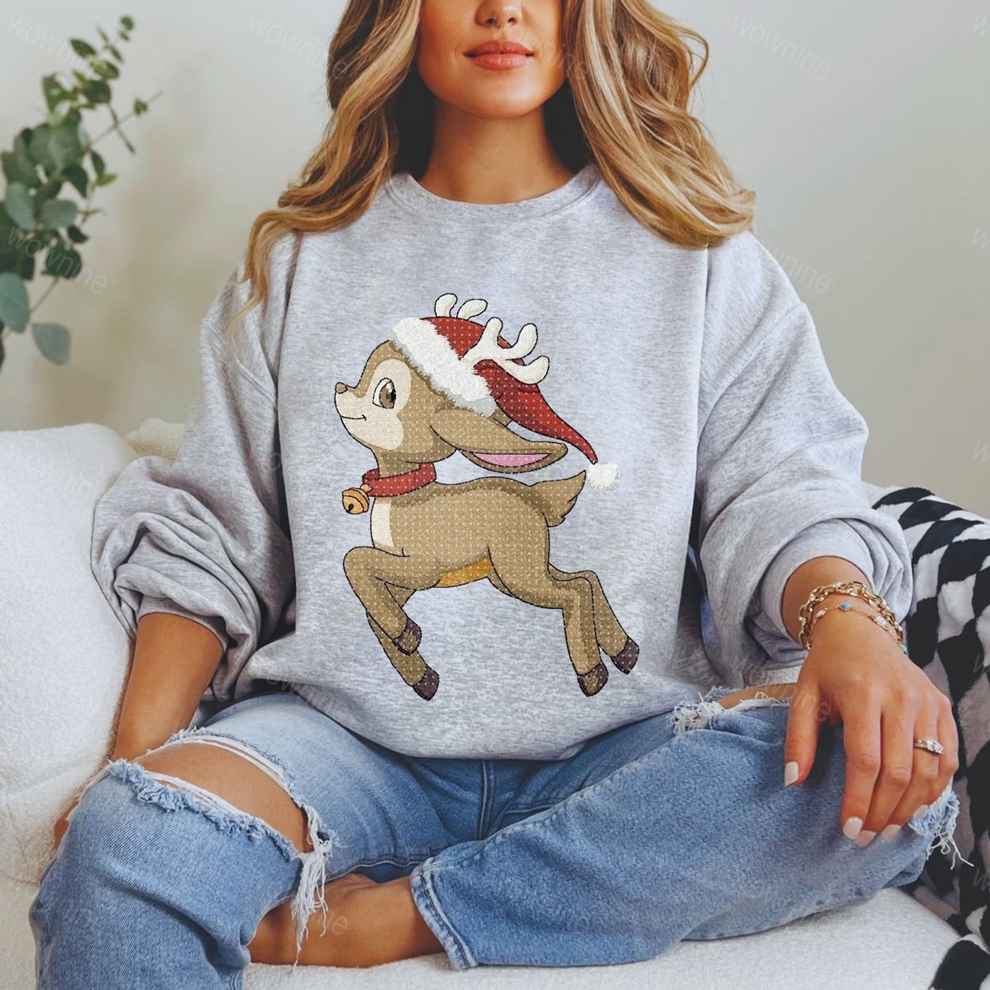 Merry Christmas Deer Embroidered Sweatshirt