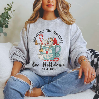 Christmas Snowmen Cup Embroidered Sweatshirt