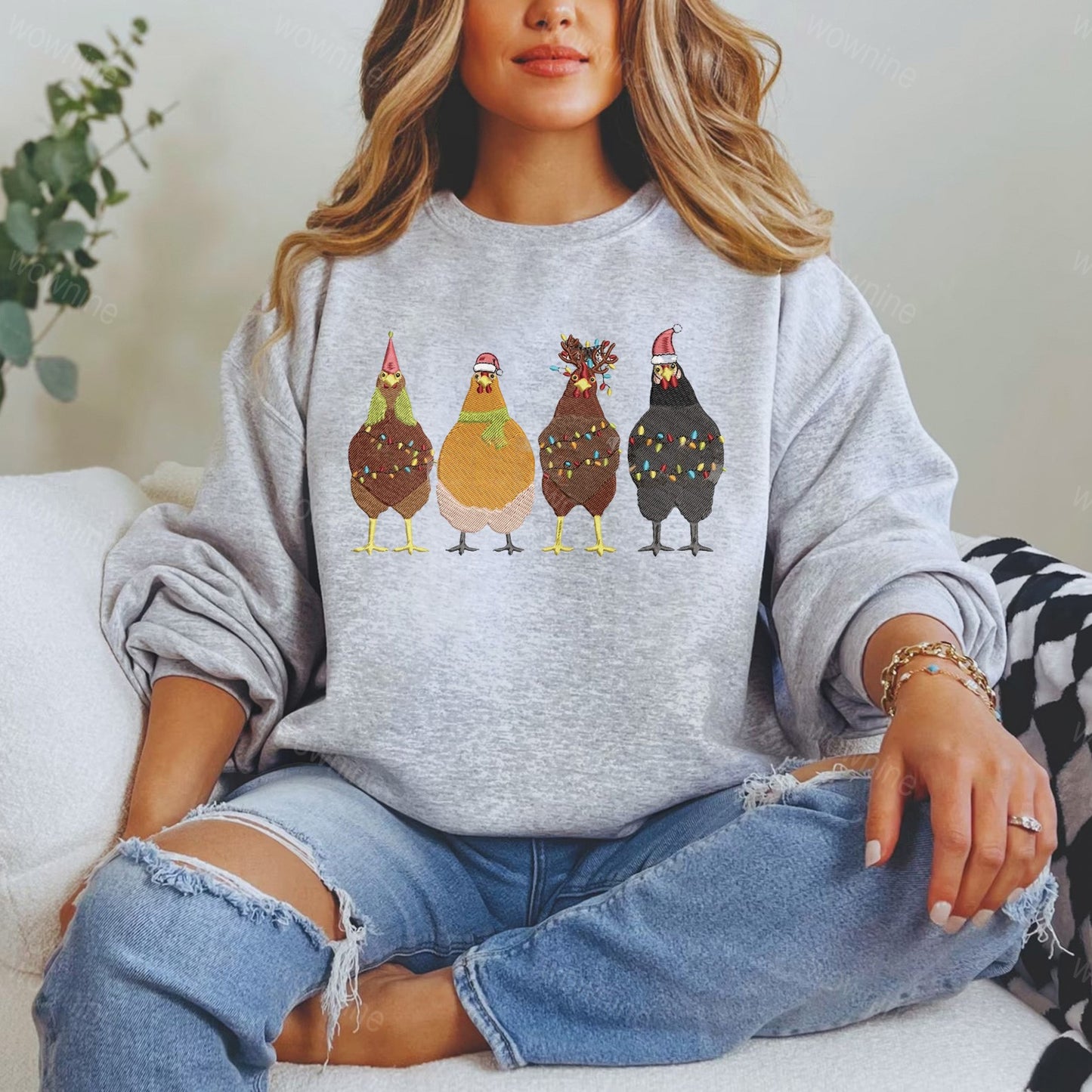 Embroidered Christmas Chicken Sweatshirt