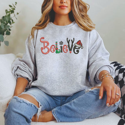 Χριστουγεννιάτικο Κεντημένο Φούτερ Believe Santa Crewneck 