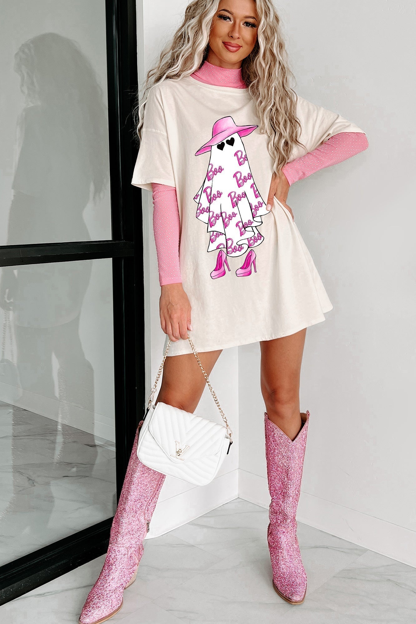 Robe t-shirt graphique surdimensionnée Girly Ghost (Vanille)