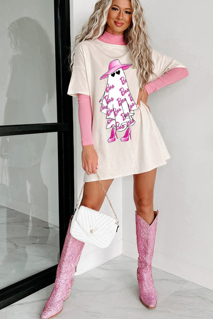 Girly Ghost Oversized grafisk t-shirtklänning (vanilj)