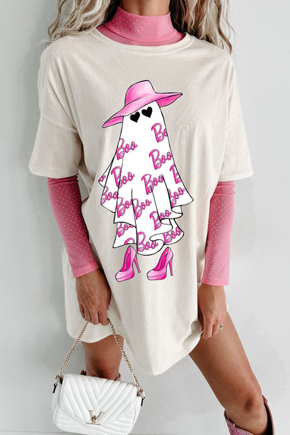 Girly Ghost Oversized Graphic T-Shirt Dress (Vanilla)