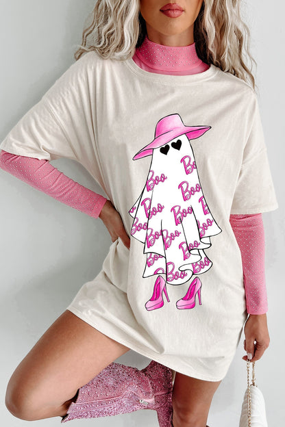 Vestido estilo camiseta extragrande con gráfico Girly Ghost (vainilla)