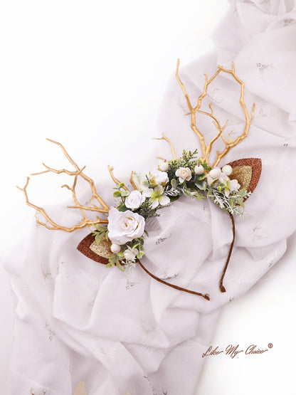 White & Sage Christmas Reindeer Headband | LikeMyChoice®