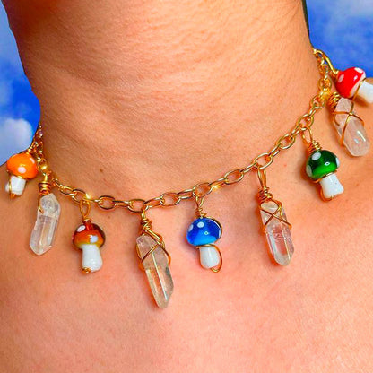 Mushroom & Star Crystal Choker Boho halskæde