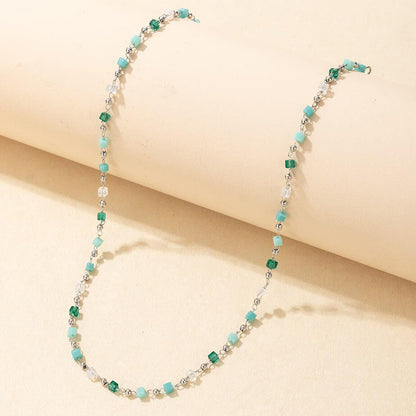 Turquoise Boho Necklace - Handmade Beaded Bead Choker