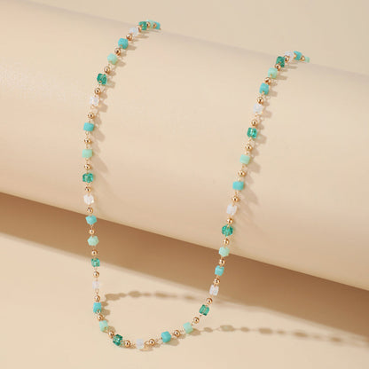 Turquoise Boho Necklace - Handmade Beaded Bead Choker