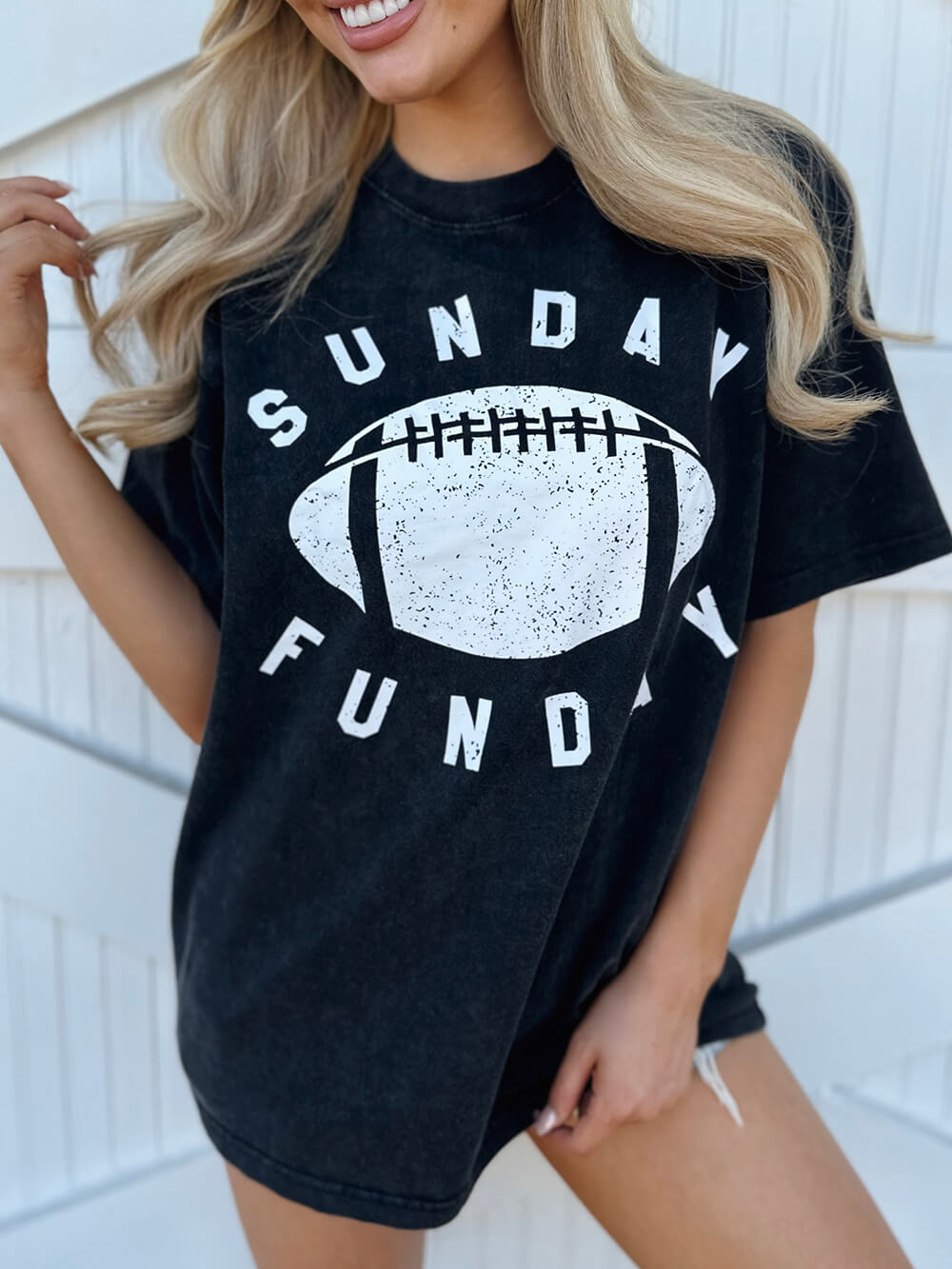 Mineral-Wash "Sunday Funday" grafisk t-shirt