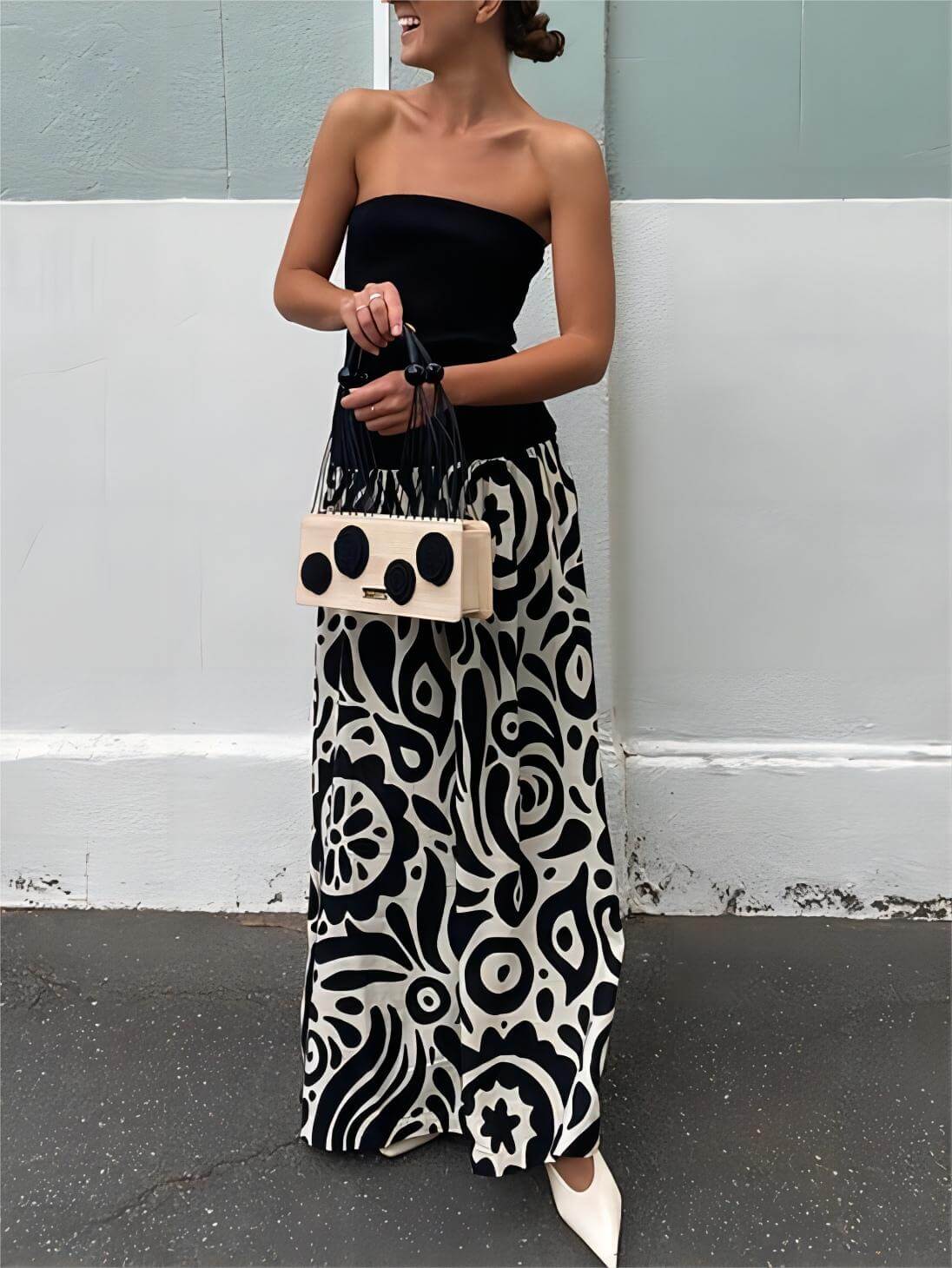 Fashionable Strapless Floral Print Maxi Dress