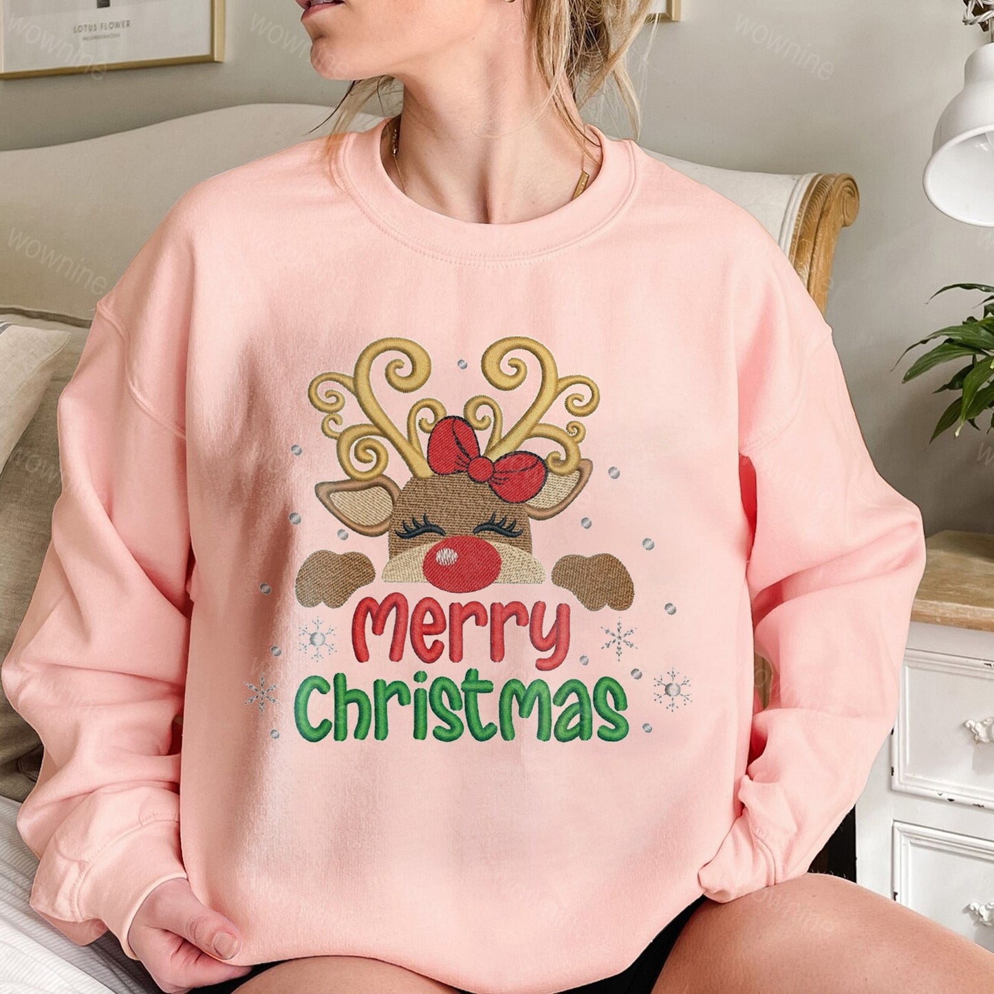 Vintage Christmas doodles broderet sweatshirt