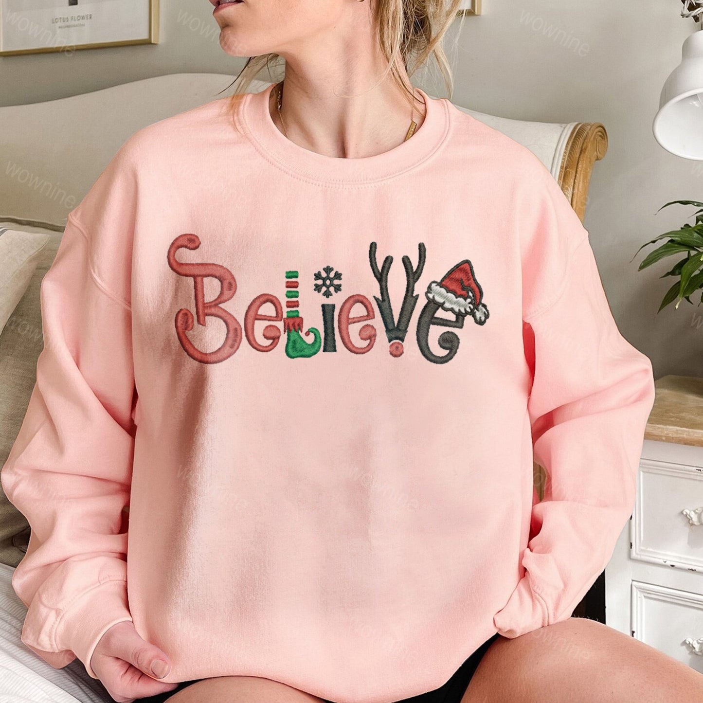 Χριστουγεννιάτικο Κεντημένο Φούτερ Believe Santa Crewneck 