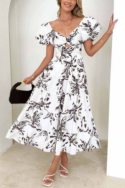 Puff Sleeve Twisted Tiered Dress