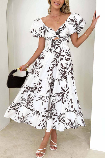 Puff Sleeve Twisted Tiered Dress