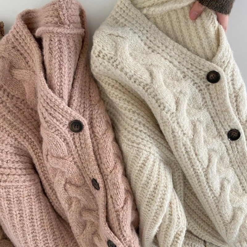 Casual Solid Color V-Neck Knitted Cardigan Sweater