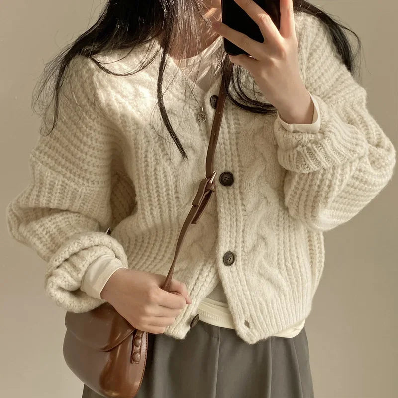 Casual Solid Color V-Neck Knitted Cardigan Sweater