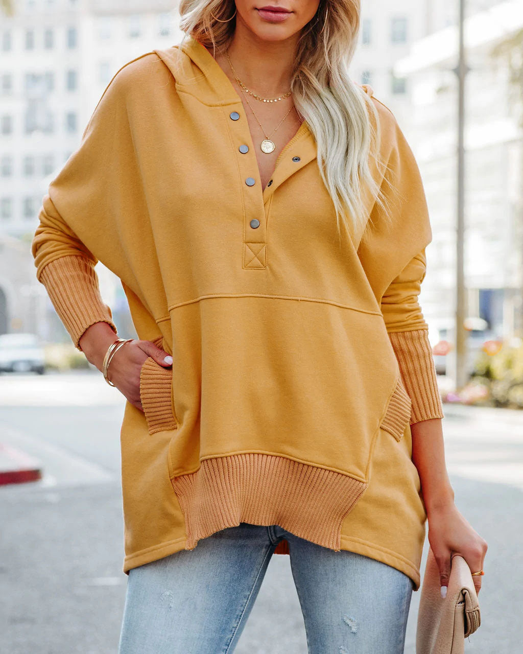 Multicolor V-Neck Dolman Sleeve Hoodie