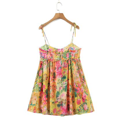 Sienna Floral Print Empire Spaghetti Strap Mini Dress