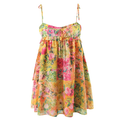 Sienna Floral Print Empire Spaghetti Strap Mini Dress