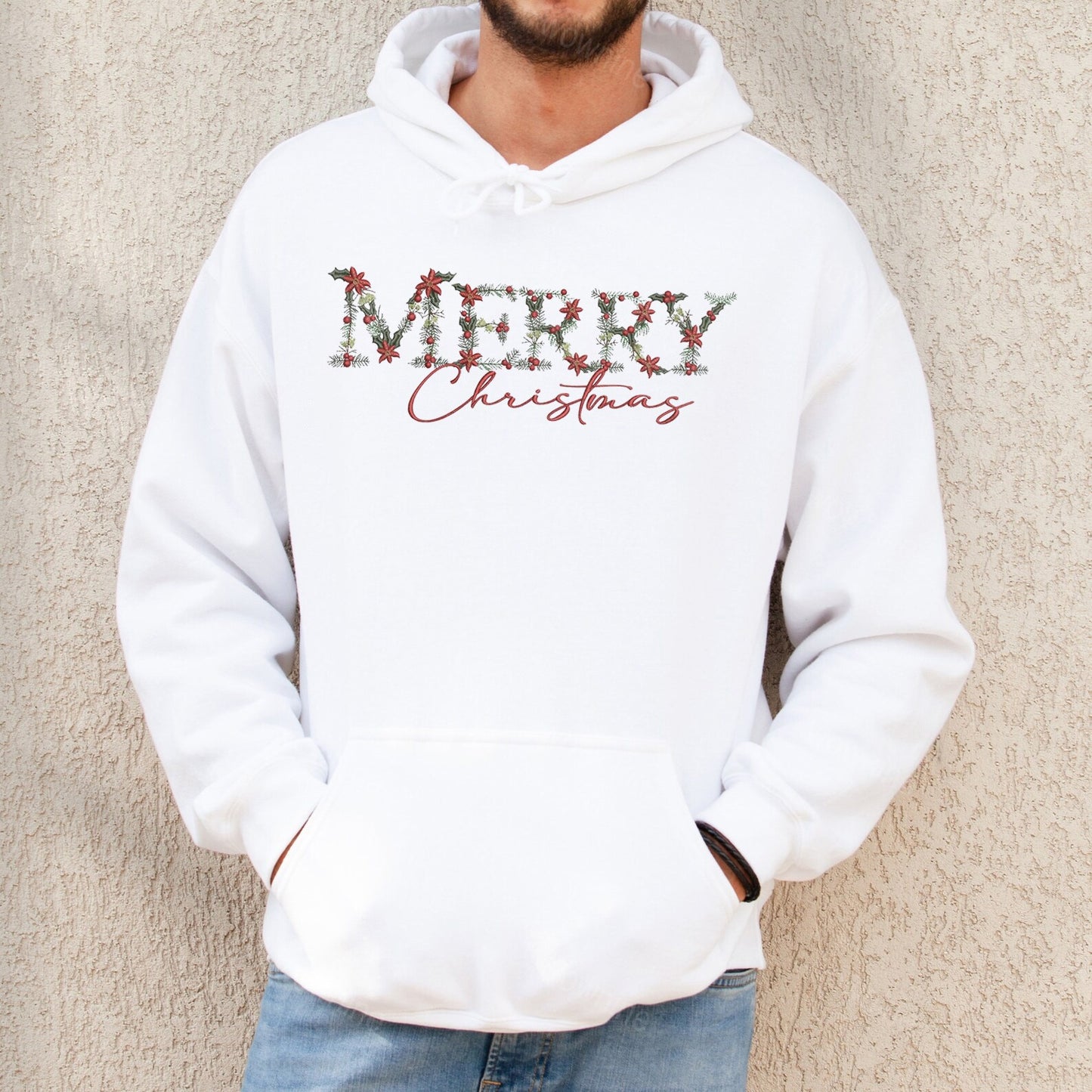 Embroidered Floral Merry Christmas Sweatshirt