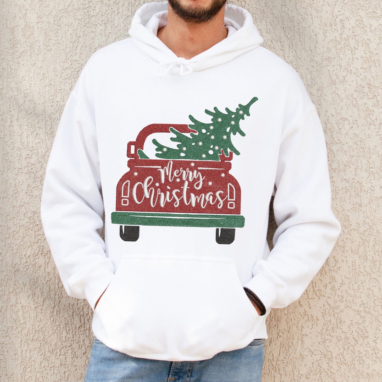 Sweat-shirt brodé de voiture joyeux Noël