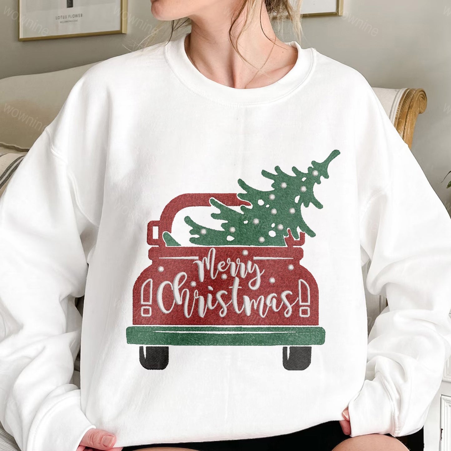 Sweat-shirt brodé de voiture joyeux Noël