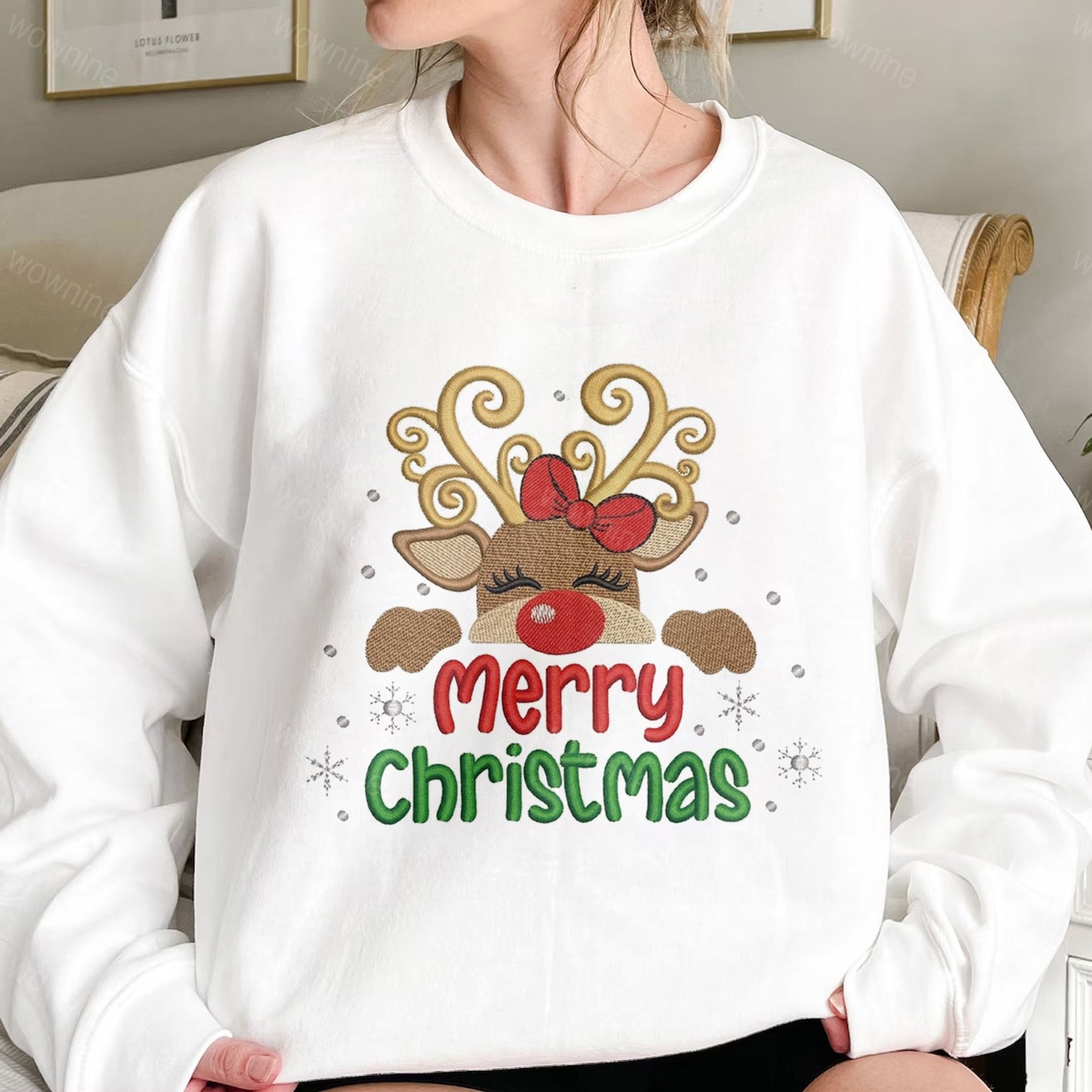 Vintage Christmas doodles broderet sweatshirt