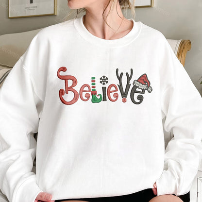 Χριστουγεννιάτικο Κεντημένο Φούτερ Believe Santa Crewneck 