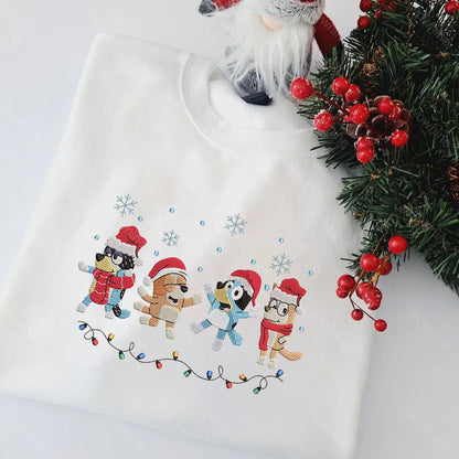 Sudadera bordada con familia de perros navideños