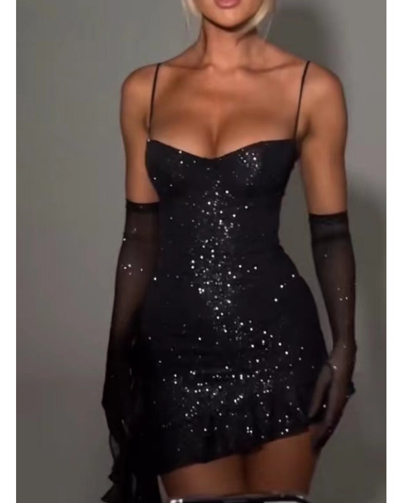 Robe jupe sexy à manches longues et haut dos nu