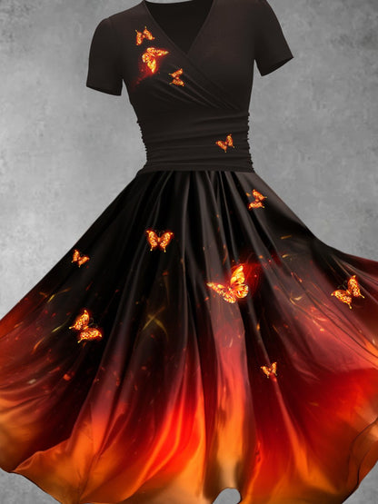 Women's Artistic Flame Butterfly Maxi Dress