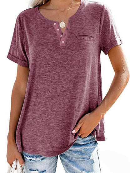 Fashion Solid Color Pocket Short Sleeve T-Shirt