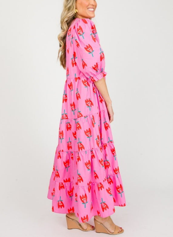 Print MAXI DRESS, JORDBÆR