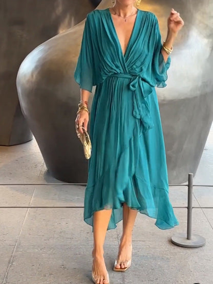 Stylish and elegant V-neck chiffon dress