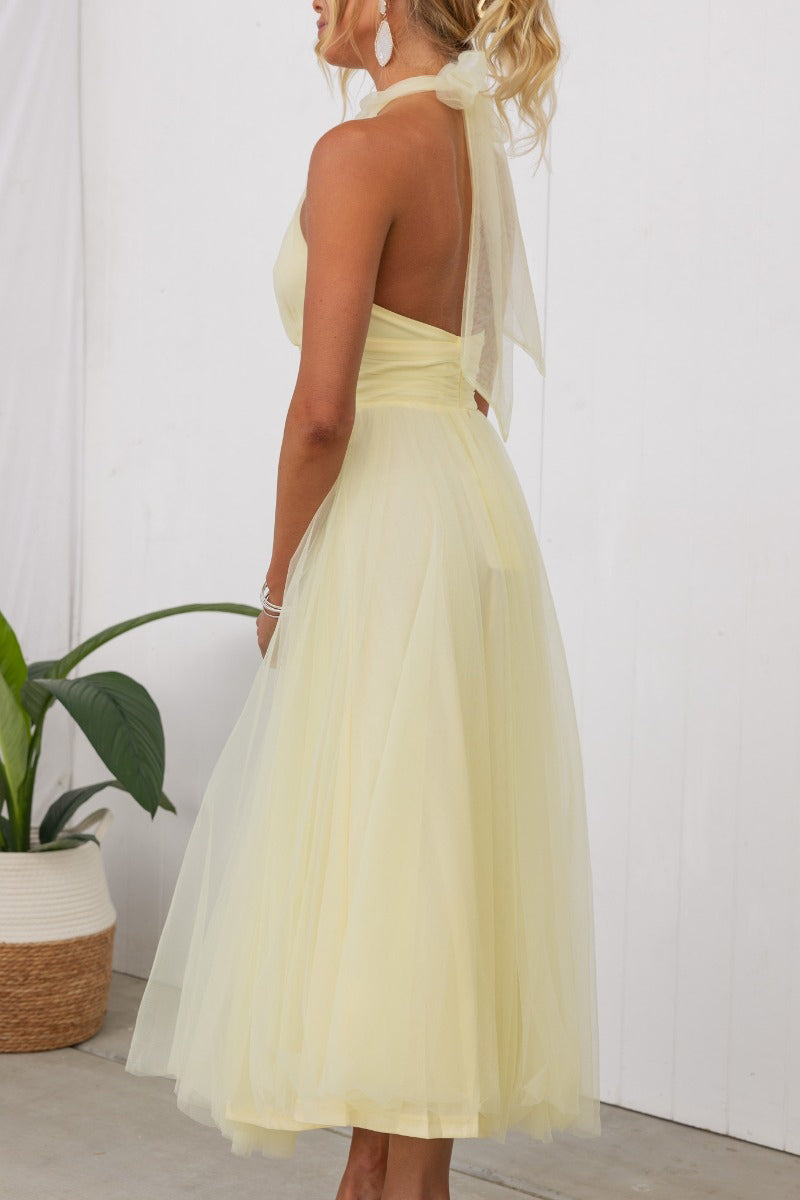 Fairy Vibes Tulle Gathered Detail Halter Maxi Φόρεμα