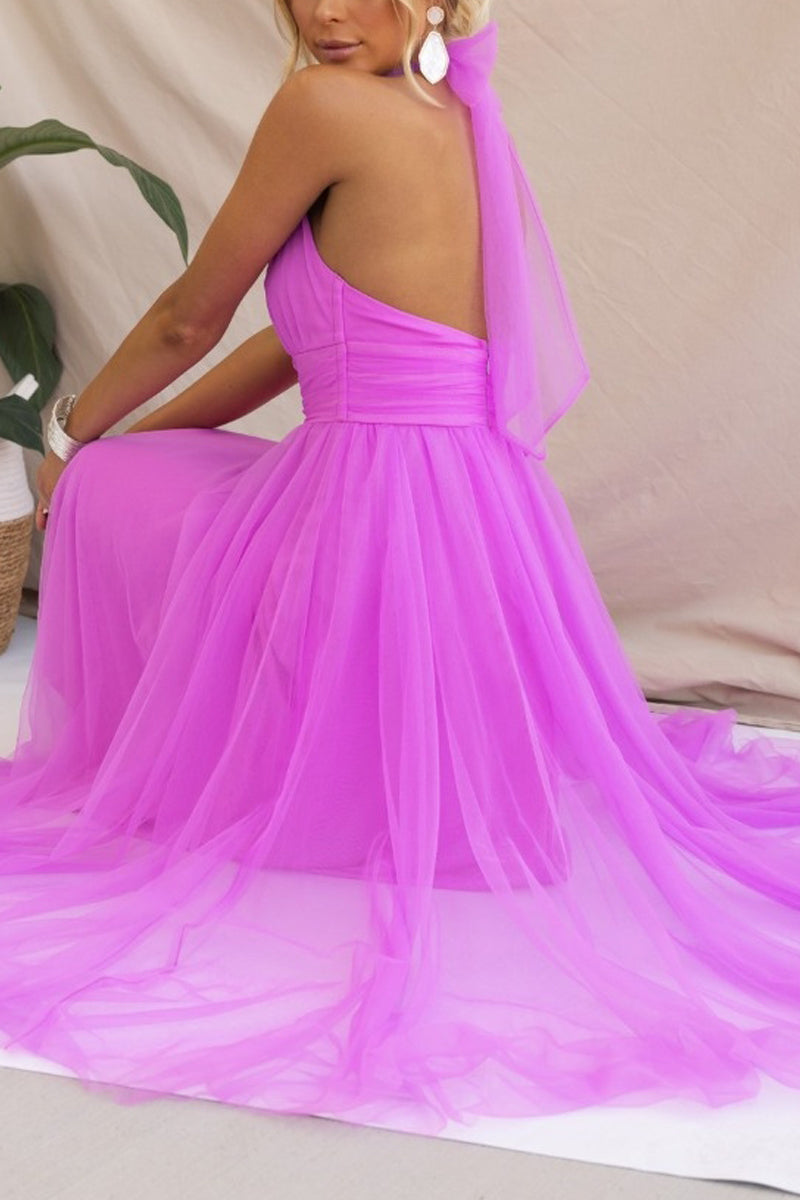 Fairy Vibes Tulle Gathered Detail Halter Maxi Φόρεμα