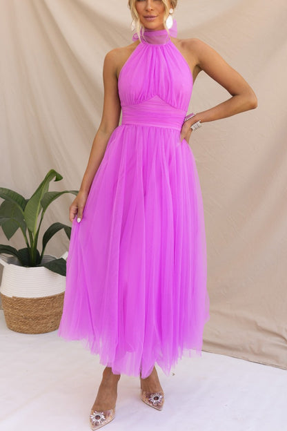 Fairy Vibes Tulle Gathered Detail Halter Maxi Dress