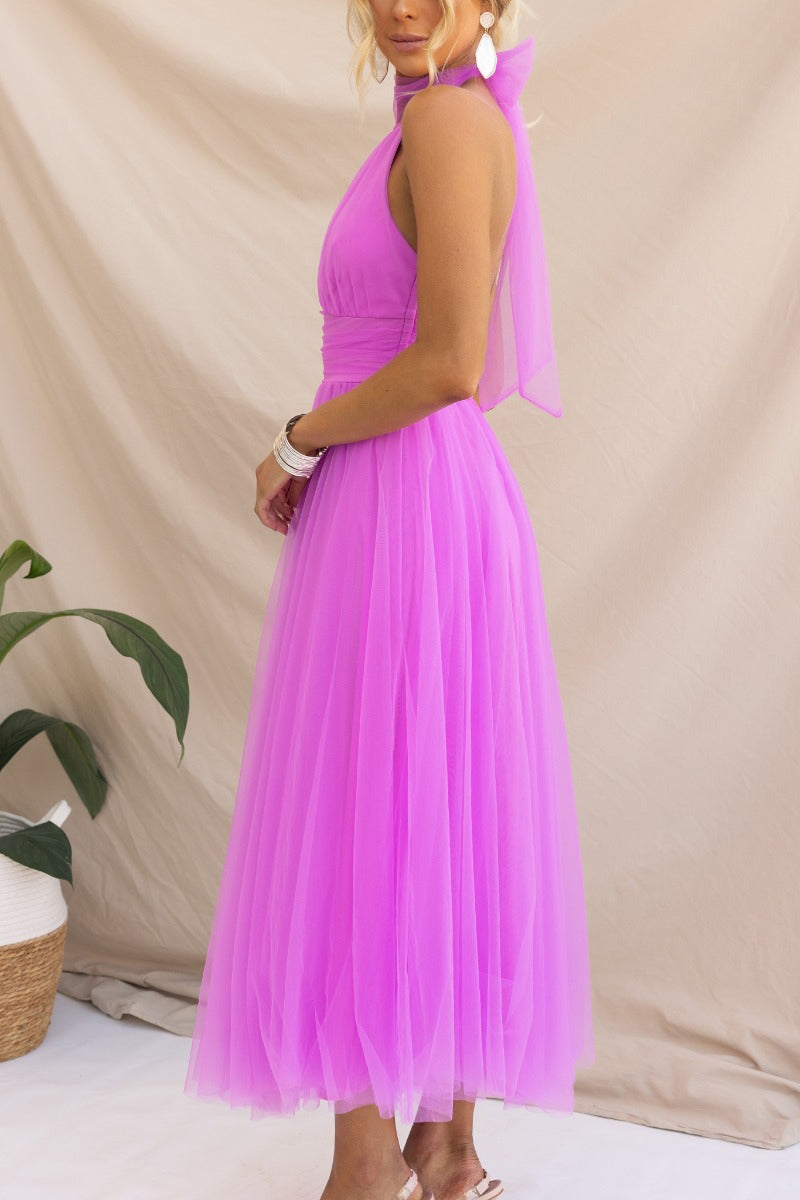 Fairy Vibes Tulle Gathered Detail Halter Maxi Dress