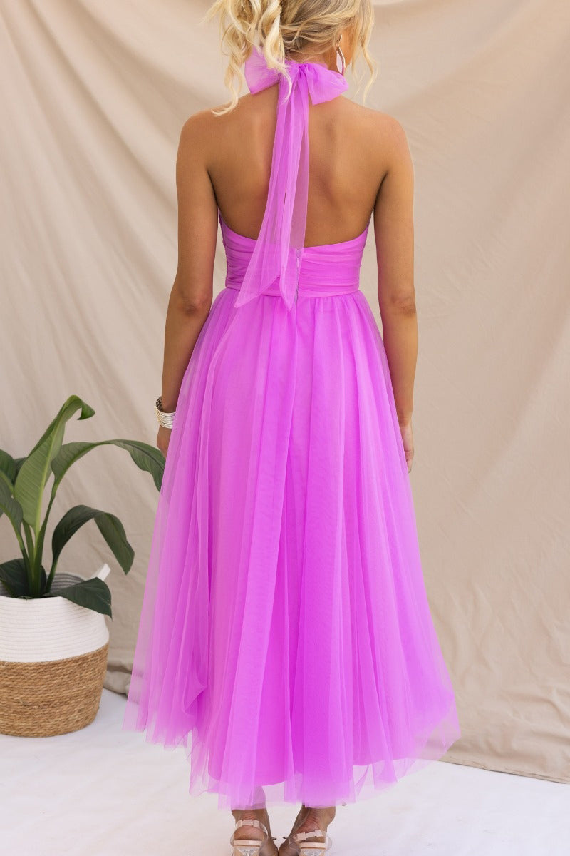 Fairy Vibes Tulle Gathered Detail Halter Maxi Dress