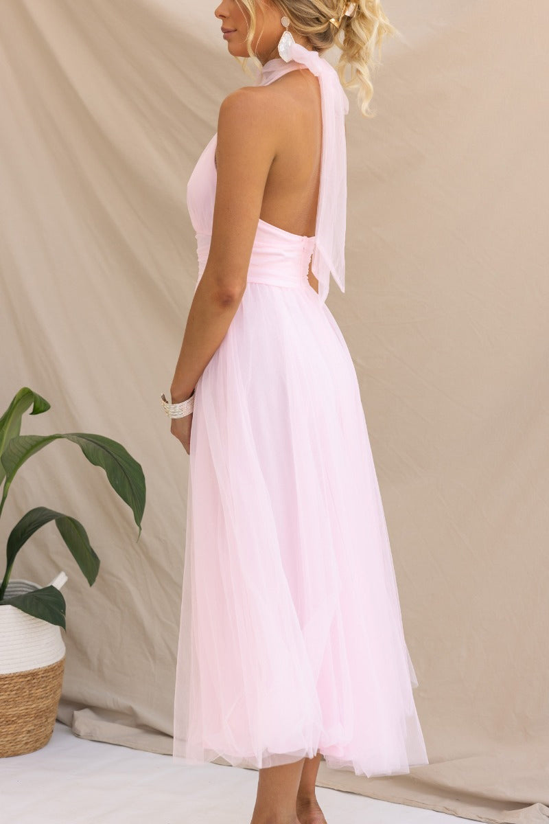 Fairy Vibes Tulle Gathered Detail Halter Maxi Φόρεμα