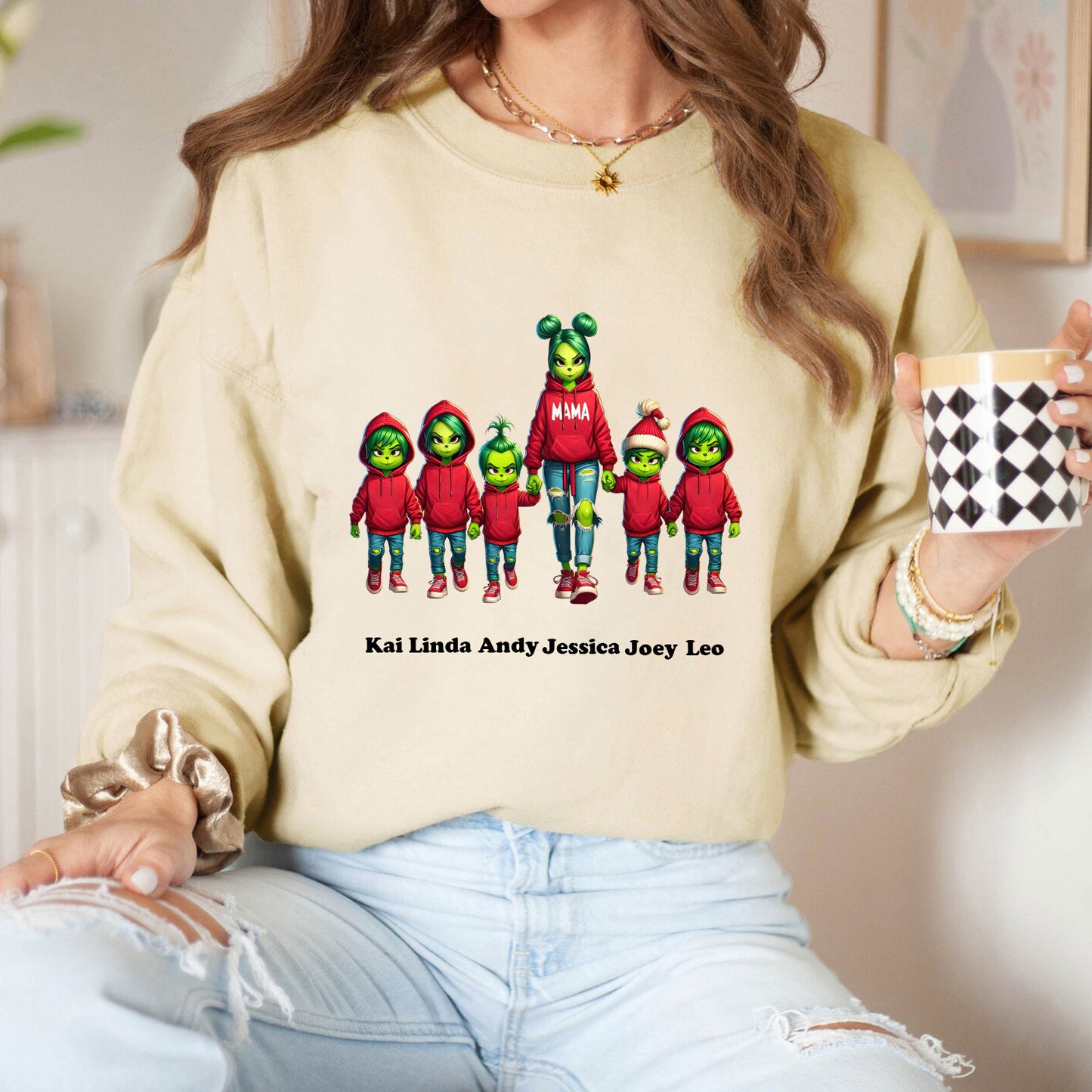 Christmas Mama Custom Kid Name Sweatshirt