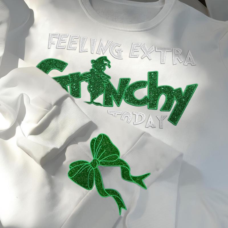 Feeling Extra Grinchy Today Christmas Side Bow Glitter Sweatshirt