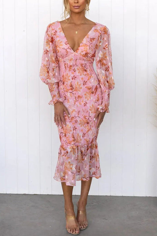 Garden Gathering Floral smocked midi-kjole