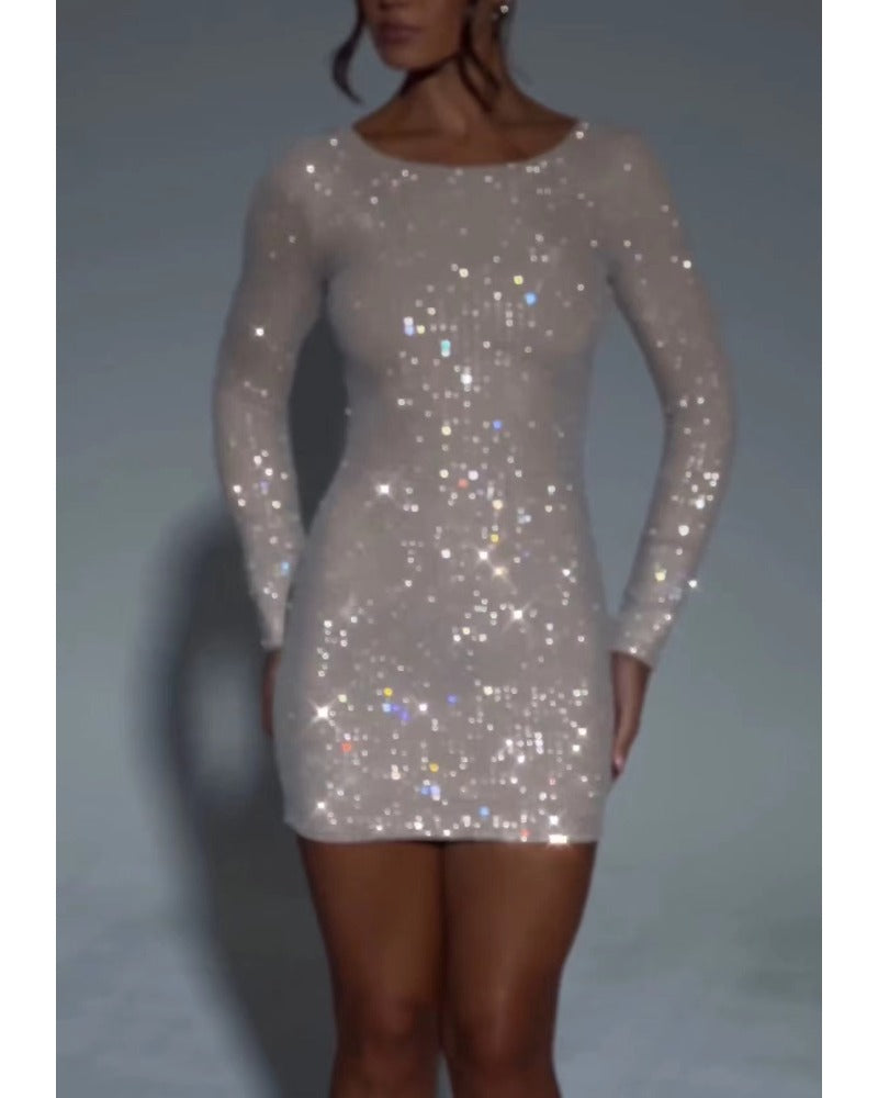 Sexy one-shoulder sequined hip wrap dress