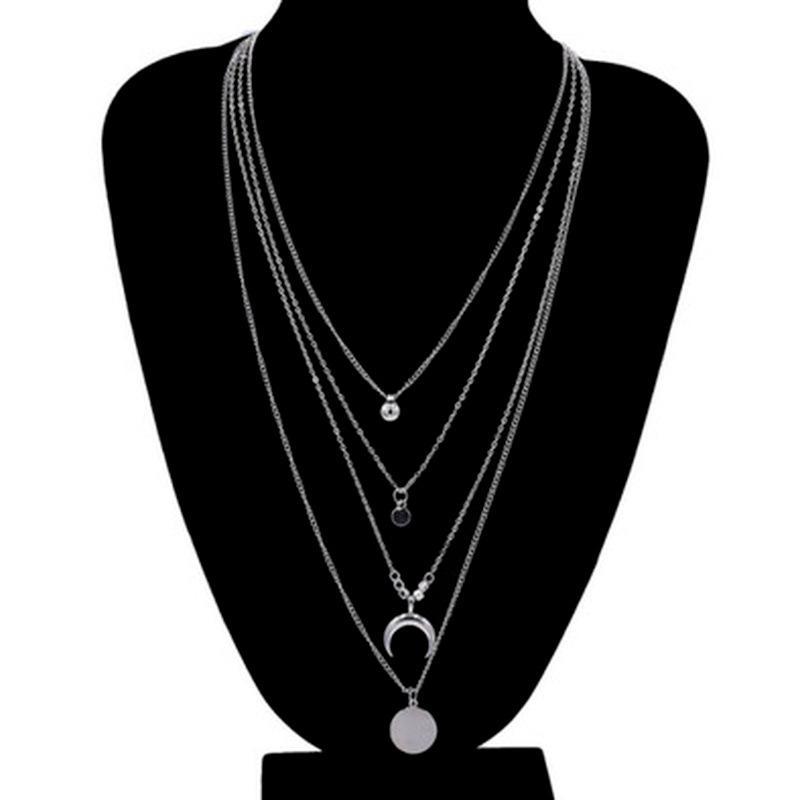 Collana da donna con pendente multistrato in argento dorato con luna stile Boho