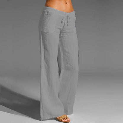 Pantalon rétro en lin pour femme, pantalon élastique décontracté 