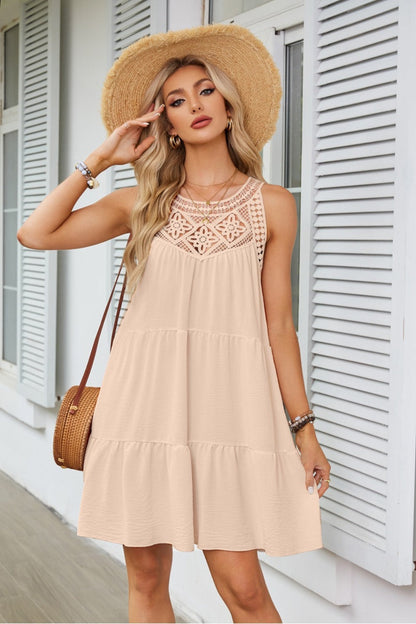 Kai Tiered Round Neck Sleeveless Mini Dress